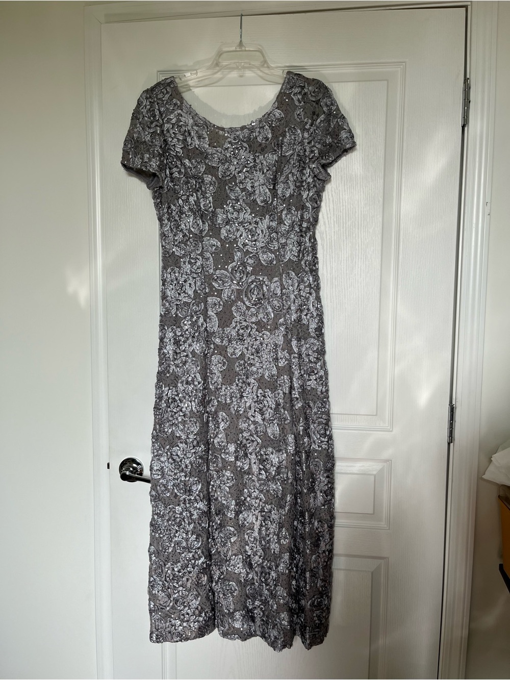 Alex Evenings Silver-Gray Lace Maxi Dress